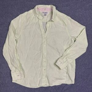 Tommy Bahama Linen Shirt Women's V-neck Button Down Top Long‎ Sleeve Green Large